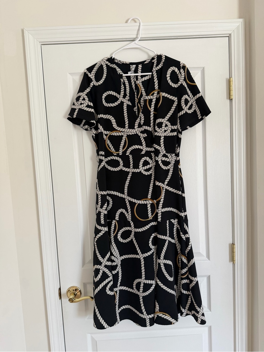 Mango Black Rope-Print A-Line Short Sleeve Dress